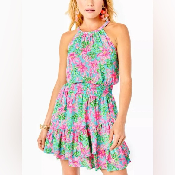 🌺🌴 Lilly Pulitzer Pamelyn Halter Dress – Vibrant Coral Print 🌴🌺 - Picture 14 of 16